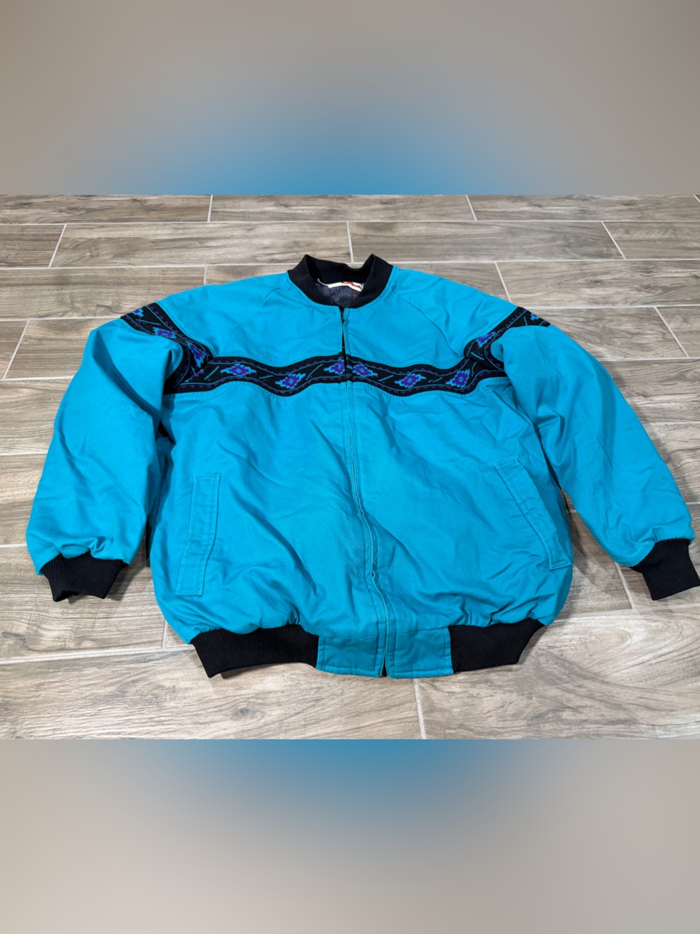 Vintage 90's Comfy Casuals Ski Jacket Turquoise Bomber Aztec Made In USA Large